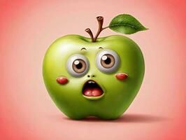 un verde manzana con un sorprendido Mira en sus rostro. ai generado foto