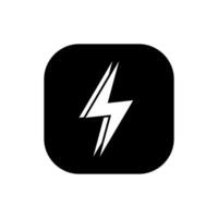 Lightning icon vector in black square. Thunderbolt sign symbol