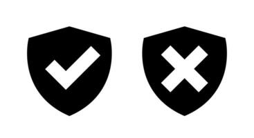 Shield protection with checkmark and cross icon vector. Accept and decline sign symbol vector