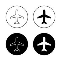 Airplane mode icon vector in black circle. Plane sign symbol