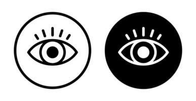 Eye icon vector in black circle. View, watch sign symbol