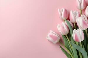 Beautiful tulips on light background AI Generated photo