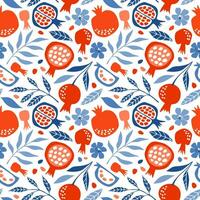 Seamless vector pattern with colorful pomegranates on a white background. For wallpaper, paper, textile, scrapbooking. Digital illustration.