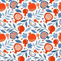 Seamless vector pattern with colorful pomegranates on a white background. For wallpaper, paper, textile, scrapbooking. Digital illustration.