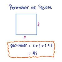 matemáticas fórmulas en un blanco antecedentes. vector ilustración de matemático fórmulas el fórmula para el perímetro de un cuadrado es acompañado por ilustrativo imágenes