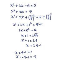 Solve quadratic equations by completing perfect squares. Mathematical formulas. Vector illustration. Isolated on white background.