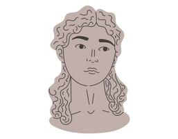 Antique female head. Clay stone sculpture of a Greek woman. Classic vector isolated flat bust of an ancient goddess.