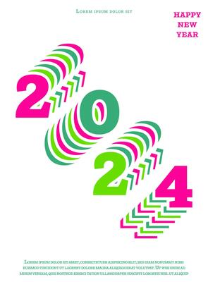 2024 happy new year. Template with colorful letter logo for calendar, poster, flyer, banner.