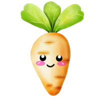 Watercolor and painting cute carrot cartoon element. Digital painting of fruit and vegetables with Food illustration. png