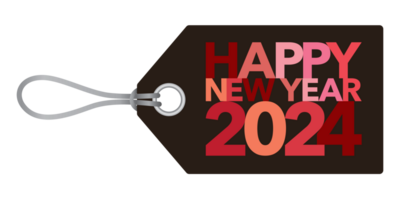 Colorful Happy New Year 2024 calligraphy on tag flat design illustration. png