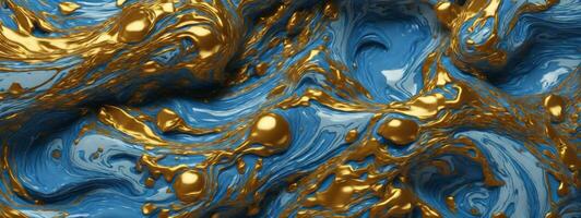 Abstract marbleized effect background. Blue creative colors. Beautiful paint with the addition of gold. AI generated photo