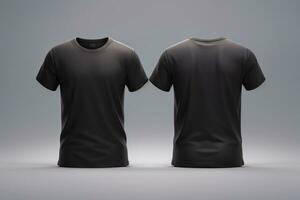 Blank T Shirt color black template front and back view on white background. AI generated photo