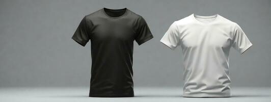 Blank T Shirt color black template front and back view on white background. AI generated photo