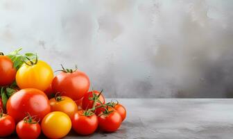 Fresh tomato photo background with copy space area. AI generative