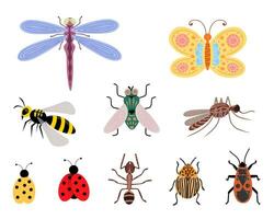 Beetles, insects and bugs set. Illustration for printing, backgrounds, covers and packaging. Image can be used for greeting cards, posters, stickers and textile. Isolated on white background. vector