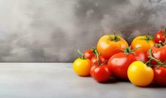 Fresh tomato photo background with copy space area. AI generative