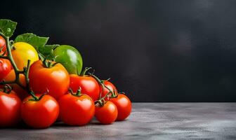 Fresh tomato photo background with copy space area. AI generative