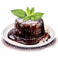 Chocolate lava cakes and mint leaf on a transparent background AI Generative png