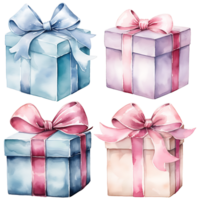 Gift boxes Watercolor transparent background AI Generative png