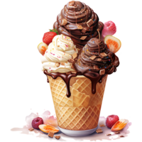 gelo creme dentro waffle cone aguarela sublimação em uma transparente fundo ai generativo png