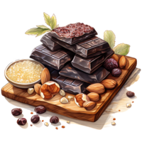 Chocolate bars with nuts and dried fruits on a transparent background AI Generative png