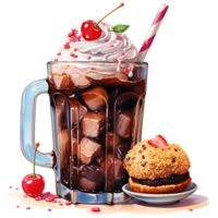 Chocolate milkshake with toppings on a transparent background AI Generative png