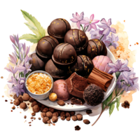 Velvety chocolate with spring flower on a transparent background AI Generative png