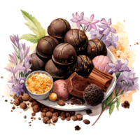 aveludado chocolate com Primavera flor em uma transparente fundo ai generativo png