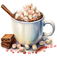 Cup of hot chocolate with marshmallows, cinnamon sticks on a transparent background AI Generative png