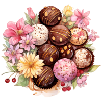 Velvety chocolate with spring flower on a transparent background AI Generative png