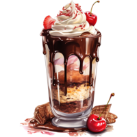 Schokolade Milchshake mit Belag auf ein transparent Hintergrund ai generativ png