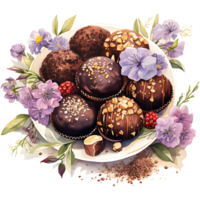 Velvety chocolate with spring flower on a transparent background AI Generative png