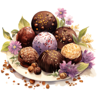 Velvety chocolate with spring flower on a transparent background AI Generative png