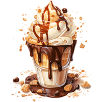 Ice cream in waffle cup with chocolate and cherry on a transparent background AI Generative png