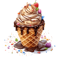 la glace crème avec Garniture sur une transparent Contexte ai génératif png