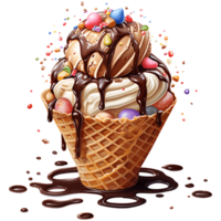 Ice cream with topping on a transparent background AI Generative png