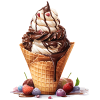 Ice cream in waffle cone watercolor sublimation on a transparent background AI Generative png