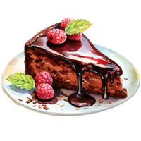 Chocolate cake with whipped cream and raspberries on a transparent background AI Generative png