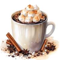 Tasse von heiß Schokolade mit Marshmallows, Zimt Stöcke auf ein transparent Hintergrund ai generativ png