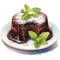 Chocolat lave Gâteaux et menthe feuille sur une transparent Contexte ai génératif png