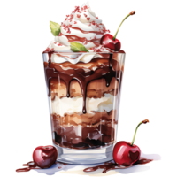 Chocolate milkshake with toppings on a transparent background AI Generative png