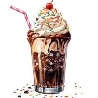 Chocolate milkshake with toppings on a transparent background AI Generative png