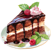 Chocolat gâteau avec fouetté crème et framboises sur une transparent Contexte ai génératif png
