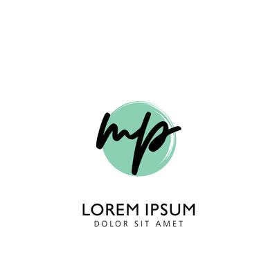 MP Initial Handwriting Circle Brush Template Design