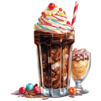chocolate milkshake com coberturas em uma transparente fundo ai generativo png