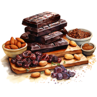 cioccolato barre con noccioline e secco frutta su un' trasparente sfondo ai generativo png
