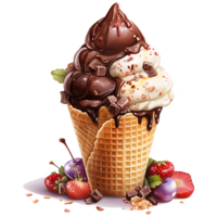 gelo creme dentro waffle cone aguarela sublimação em uma transparente fundo ai generativo png