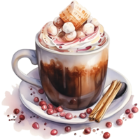 Cup of hot chocolate with marshmallows, cinnamon sticks on a transparent background AI Generative png