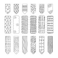 Hand drawn outline set cute bookmarks, stickers, tape vector