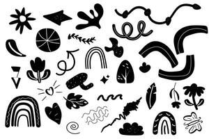 Abstract black and white hand drawn elements, shapes vector